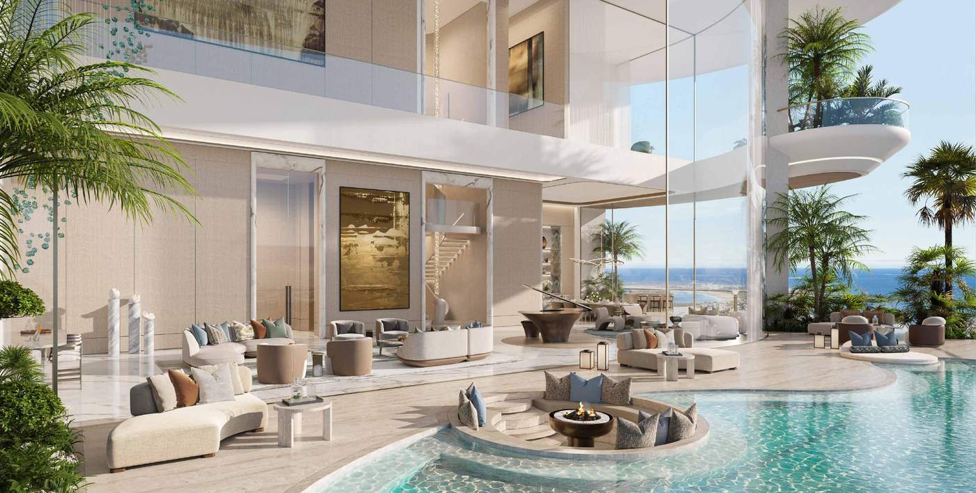 Penthouse terrace with pool and sunken fire lounge