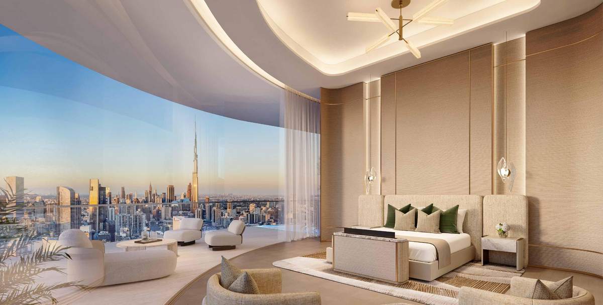 Penthouse bedroom facing Downtown Dubai
