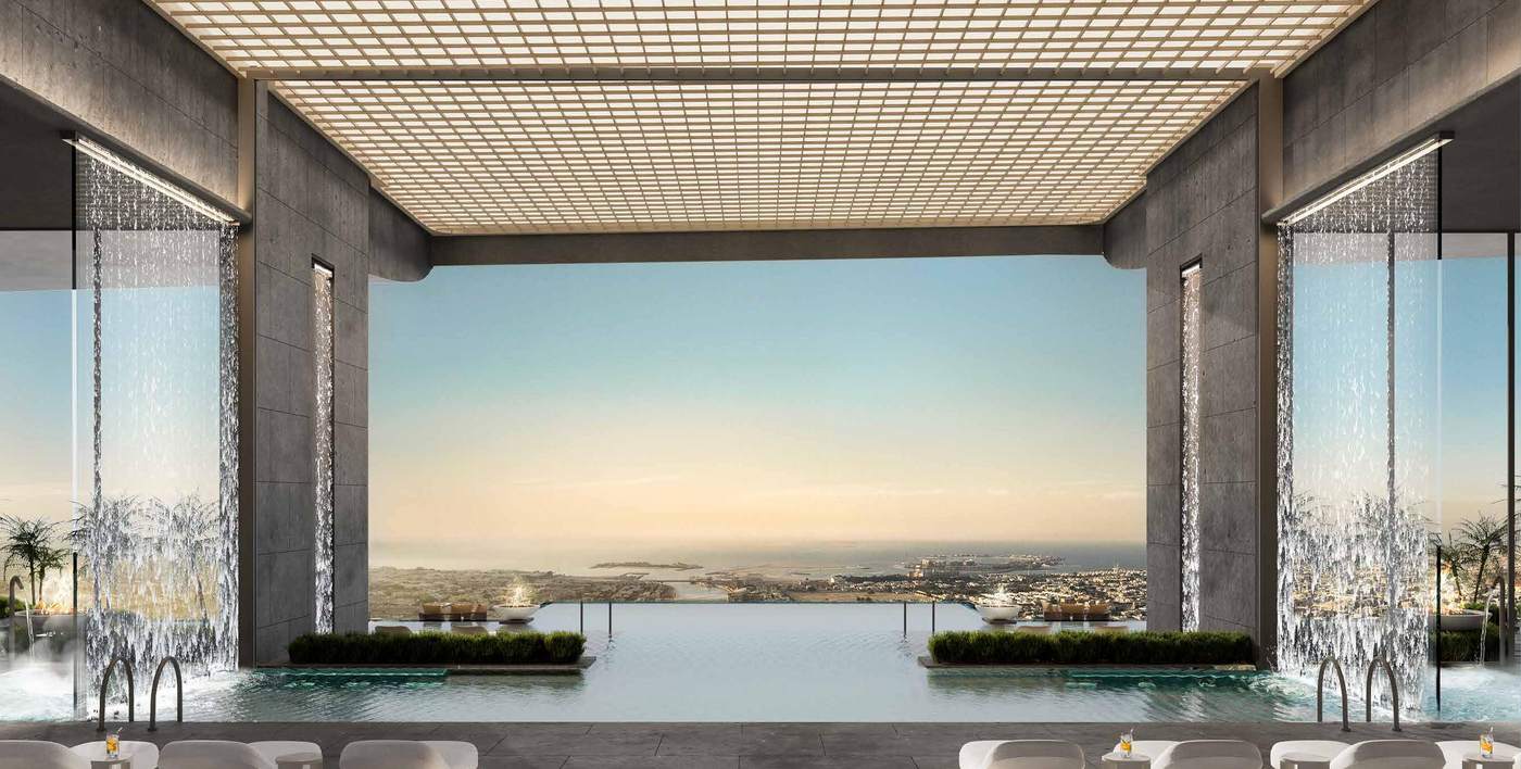 Indoor and outdoor infinity pool facing the Gulf